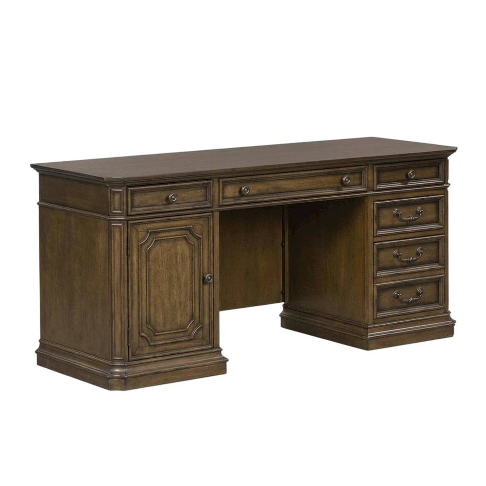 Traditional Antique Toffee Credenza with Wood Veneers and Spacious Storage. Picture 1