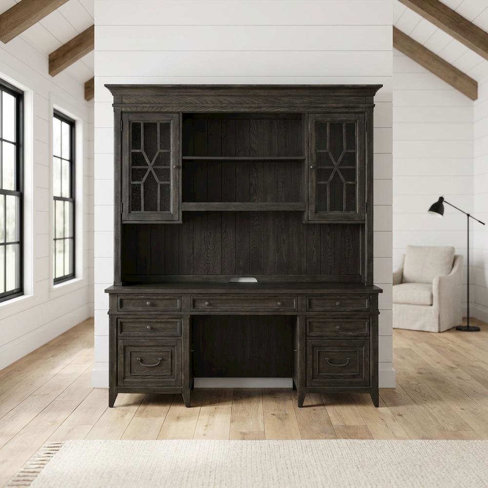 Rustic Rubberwood Credenza and Hutch with Split Heart White Oak Veneer. Picture 2