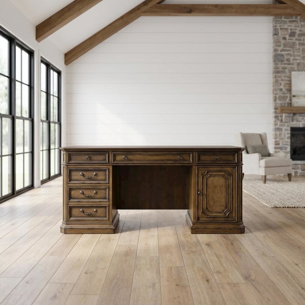 Traditional Antique Toffee Credenza with Wood Veneers and Spacious Storage. Picture 2