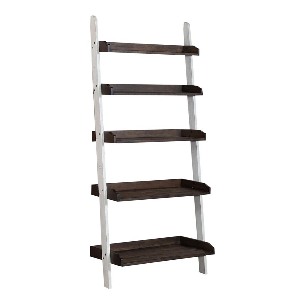 Farmhouse Leaning Bookcase in Two Tone White w/ Wood Tone Top. Picture 1