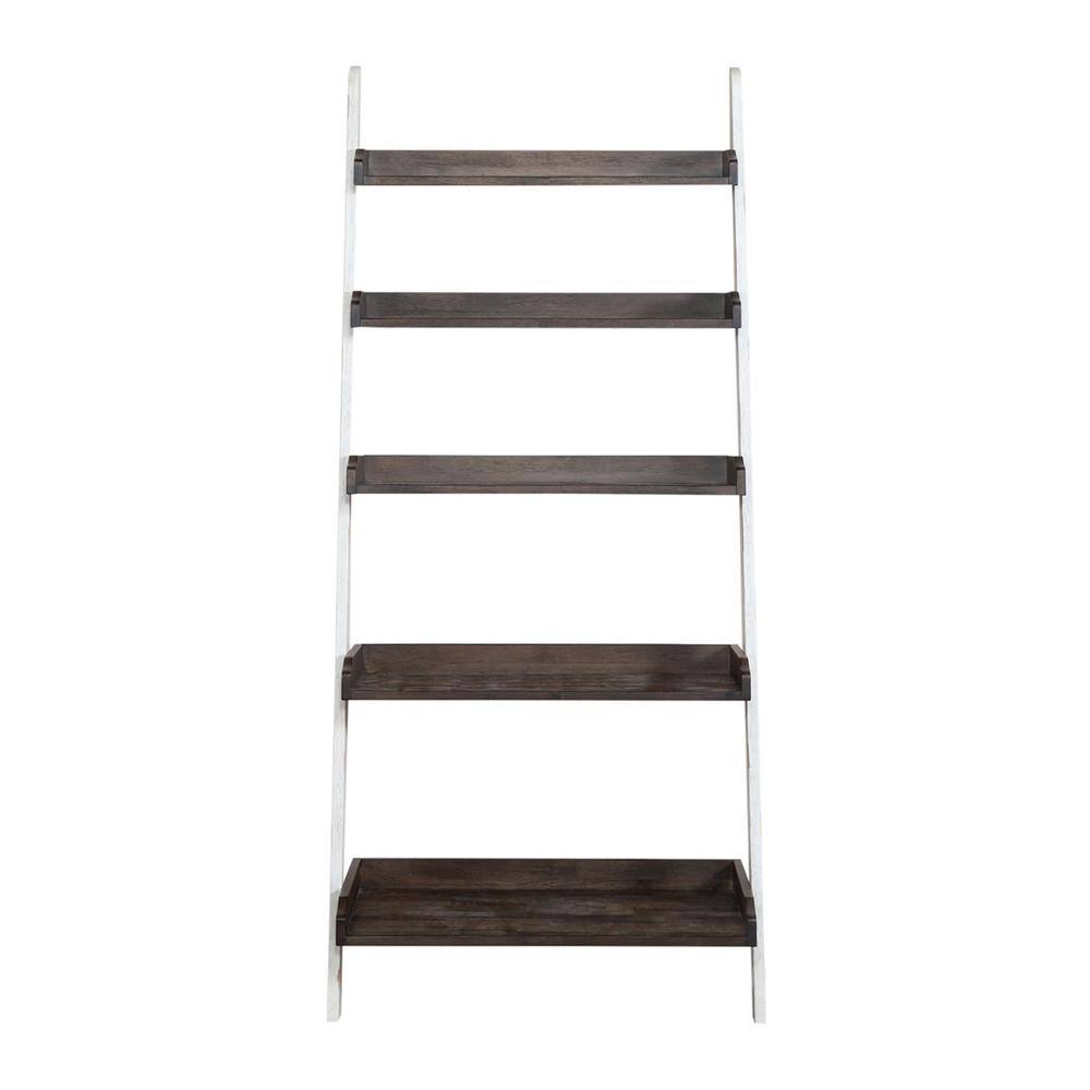 Farmhouse Leaning Bookcase in Two Tone White w/ Wood Tone Top. Picture 2
