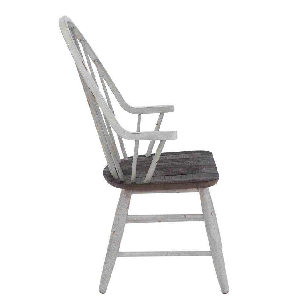 Farmhouse Windsor Back Arm Chair in Two Tone White w/ Wood Tone Top. Picture 4