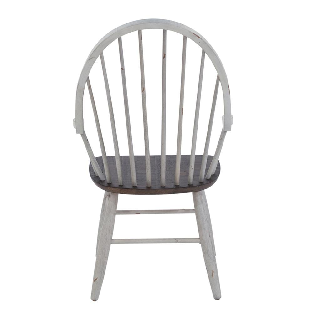Farmhouse Windsor Back Arm Chair in Two Tone White w/ Wood Tone Top. Picture 5