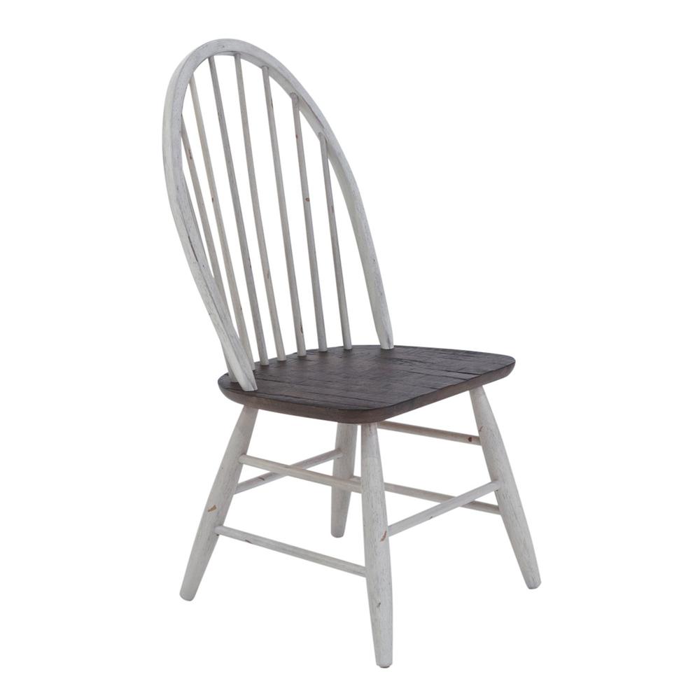 Farmhouse Windsor Back Side Chair in Two Tone White w/ Wood Tone Top. Picture 1