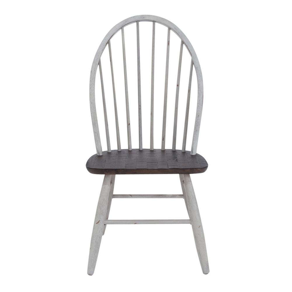 Farmhouse Windsor Back Side Chair in Two Tone White w/ Wood Tone Top. Picture 4