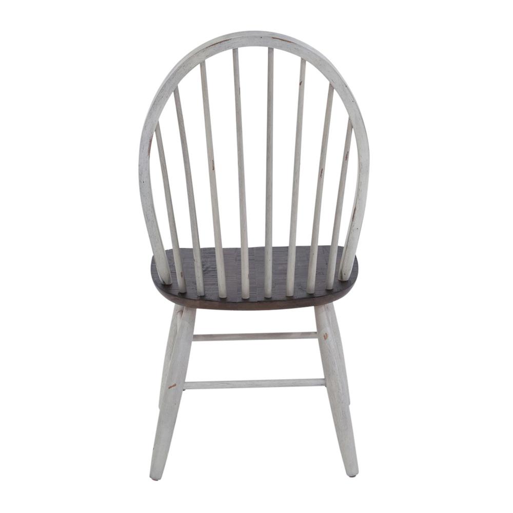Farmhouse Windsor Back Side Chair in Two Tone White w/ Wood Tone Top. Picture 2
