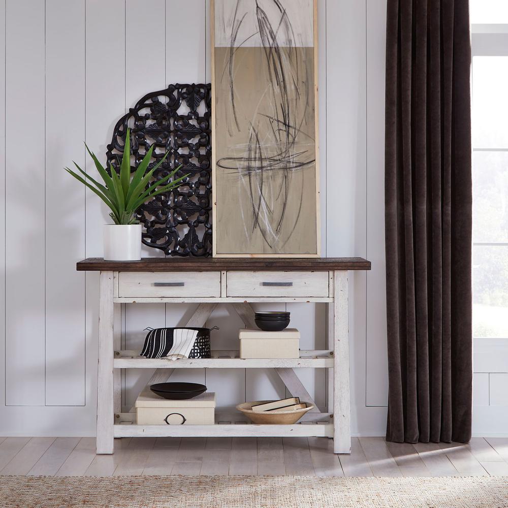 Farmhouse Server in Two Tone White w/ Wood Tone Top. Picture 5