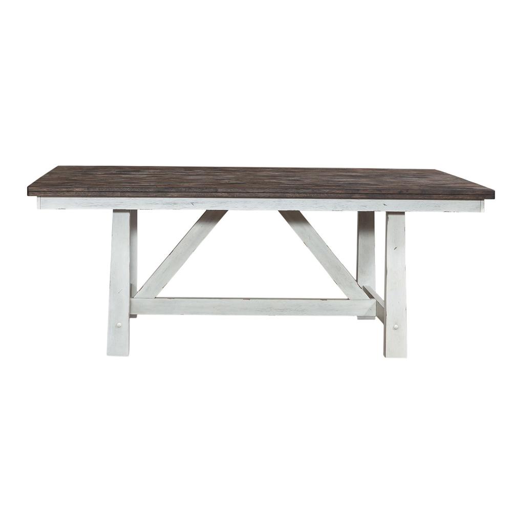 Farmhouse Fixed Top Trestle Table in Two Tone White w/ Wood Tone Top. Picture 2