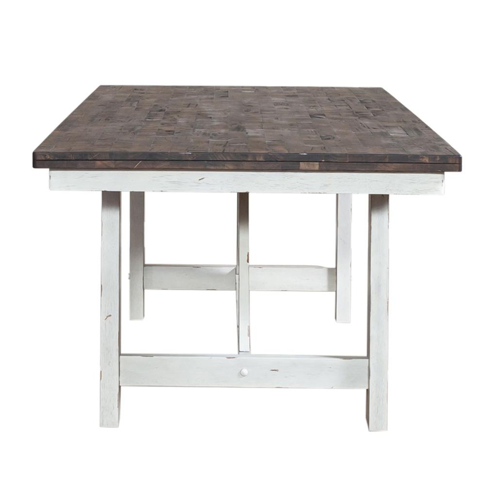 Farmhouse Fixed Top Trestle Table in Two Tone White w/ Wood Tone Top. Picture 3