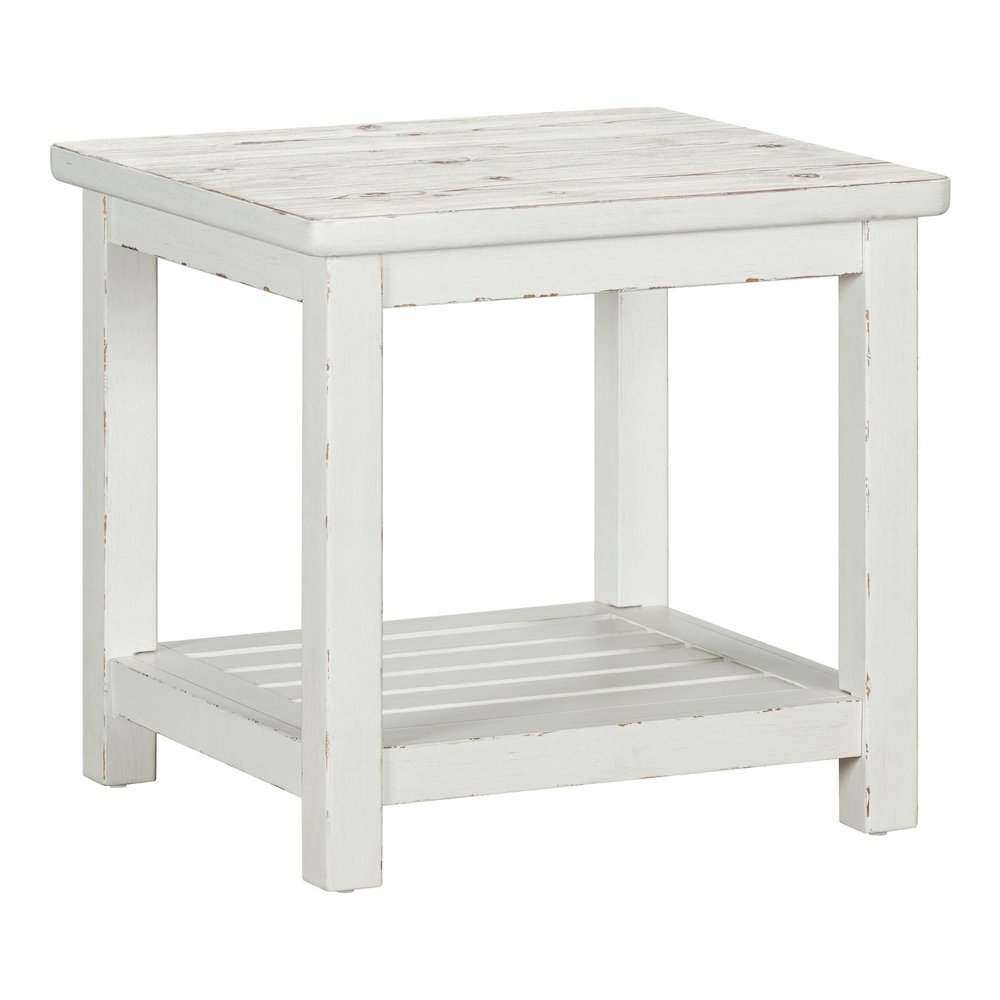 End Table for Living Room Farmhouse - Weathered White & Parchment Brown. Picture 1