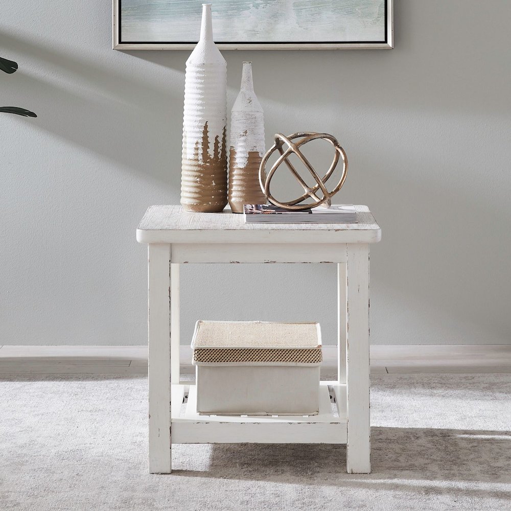 End Table for Living Room Farmhouse - Weathered White & Parchment Brown. Picture 2