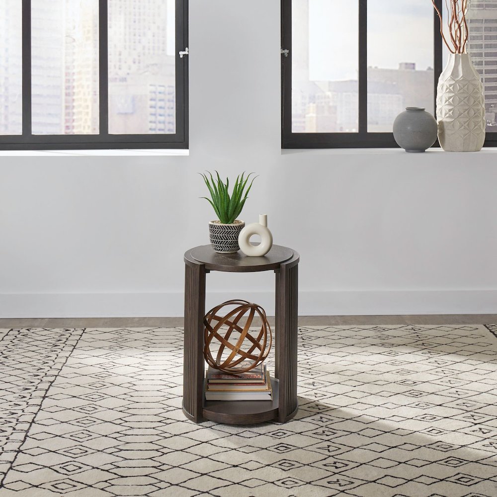 City View Chairside Table for Living Room- Coffee Bean Oak Wood. Picture 7