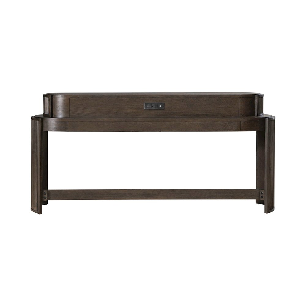 City View Console Bar Table with Charging Station - Coffee Bean Oak Wood. Picture 4