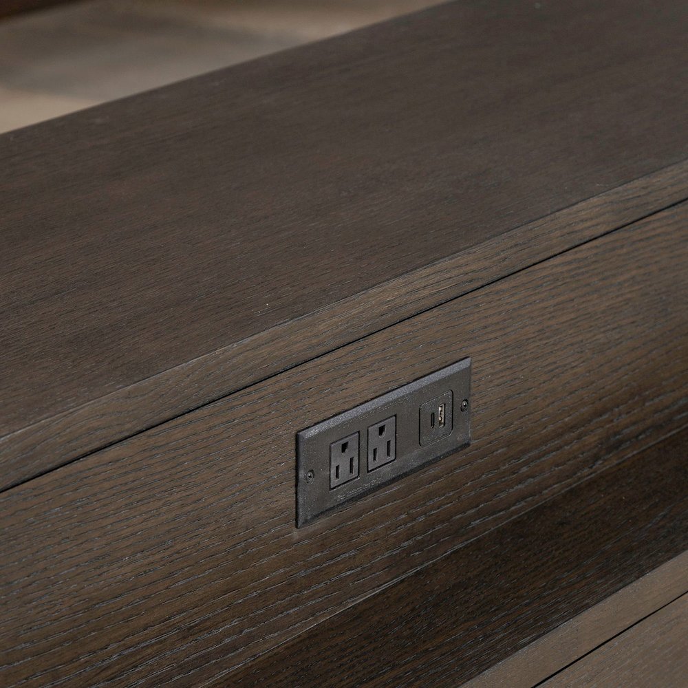 City View Console Bar Table with Charging Station - Coffee Bean Oak Wood. Picture 6
