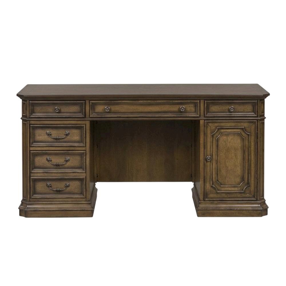 Traditional Antique Toffee Credenza with Wood Veneers and Spacious Storage. Picture 4