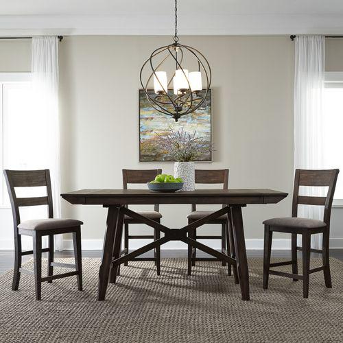 Double Bridge 5 Piece Gathering Table Set in Dark Chestnut. Picture 1
