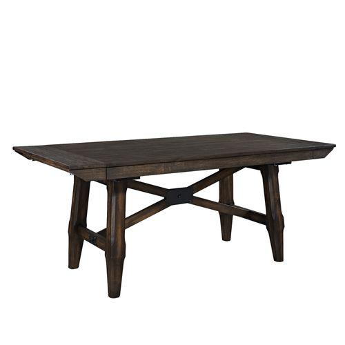 Double Bridge 5 Piece Trestle Table Set in Dark Chestnut. Picture 3
