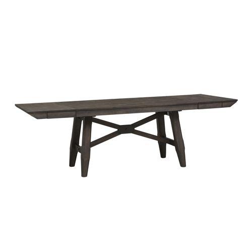 Double Bridge 6 Piece Trestle Table Set in Dark Chestnut. Picture 2