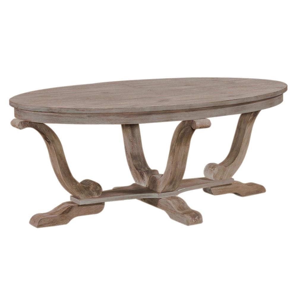 Greystone Mill Oval Cocktail Table in Stone White Wash w/ Wirebrush Distressing. Picture 1