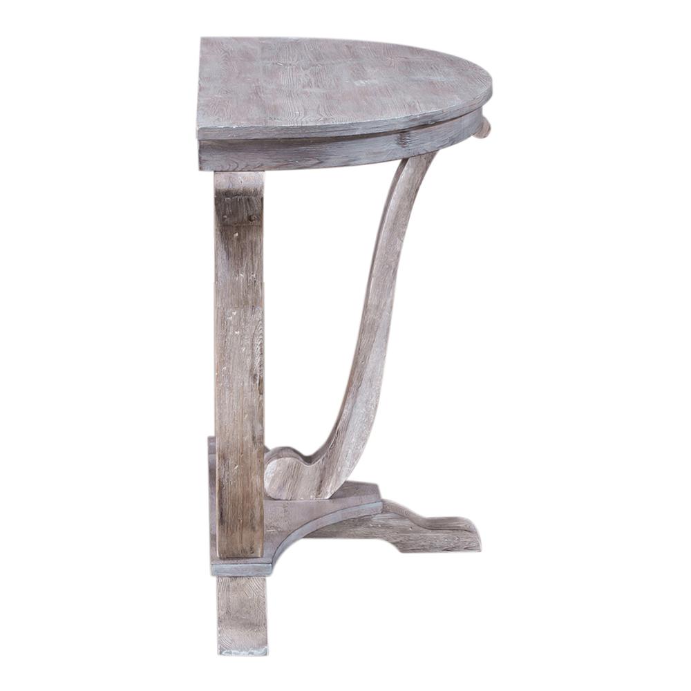 Greystone Mill Sofa Table in Stone White Wash w/ Wirebrush Distressing. Picture 4