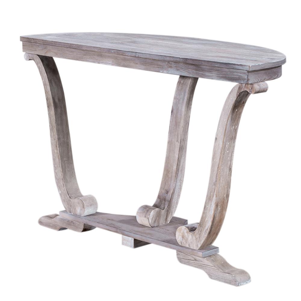 Greystone Mill Sofa Table in Stone White Wash w/ Wirebrush Distressing. Picture 5