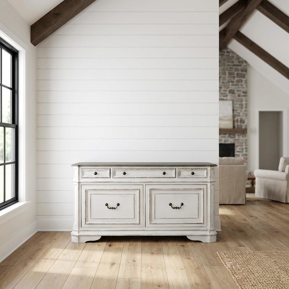 Antique White Credenza with Weathered Bark Finish, European Traditional Style. Picture 2
