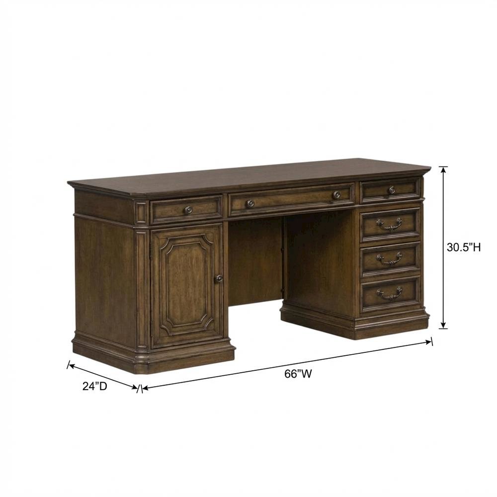 Traditional Antique Toffee Credenza with Wood Veneers and Spacious Storage. Picture 7
