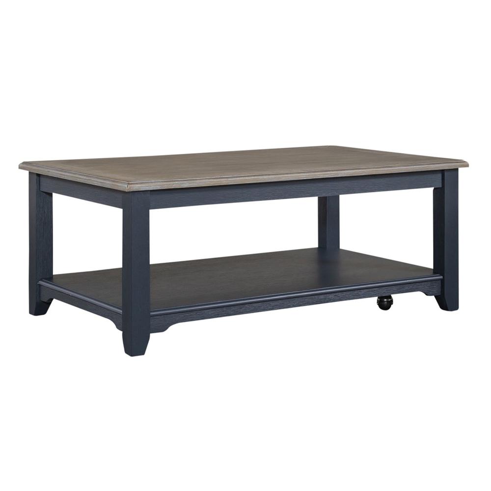 Summerville Rectangular Cocktail Table- Navy in Navy w/ Wirebrushed Gray Top. Picture 1
