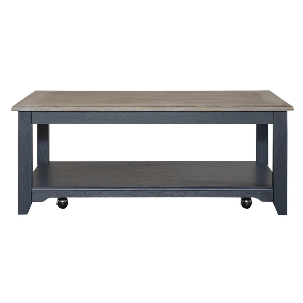 Summerville Rectangular Cocktail Table- Navy in Navy w/ Wirebrushed Gray Top. Picture 2