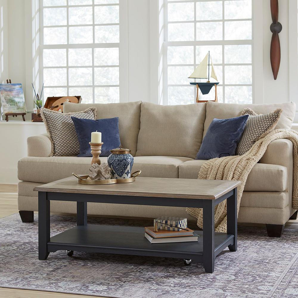 Summerville Rectangular Cocktail Table- Navy in Navy w/ Wirebrushed Gray Top. Picture 5