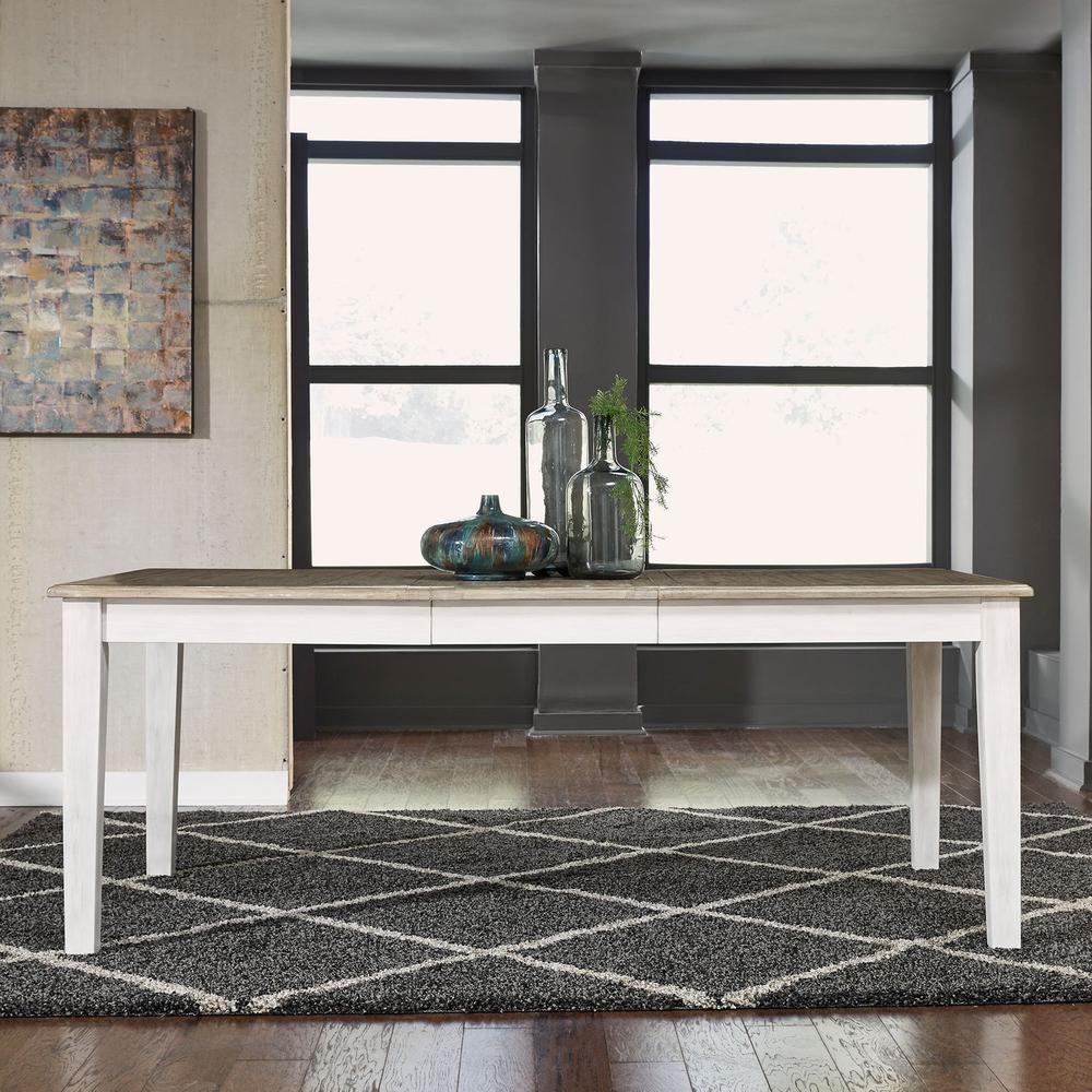 Summerville Rectangular Leg Table in Soft White Wash w/ Wirebrushed Gray Top. Picture 7