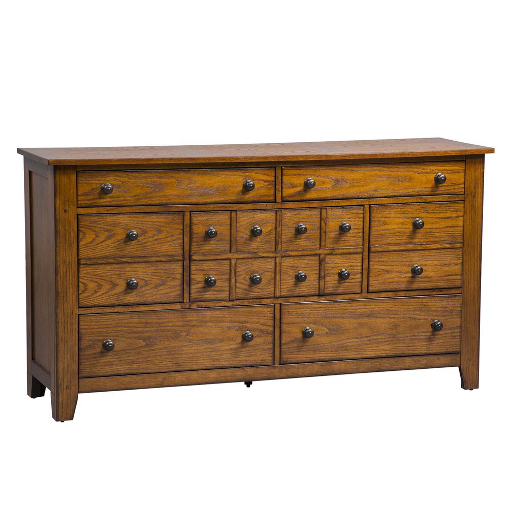 Grandpas Cabin 7 Drawer Dresser in Aged Oak. Picture 1