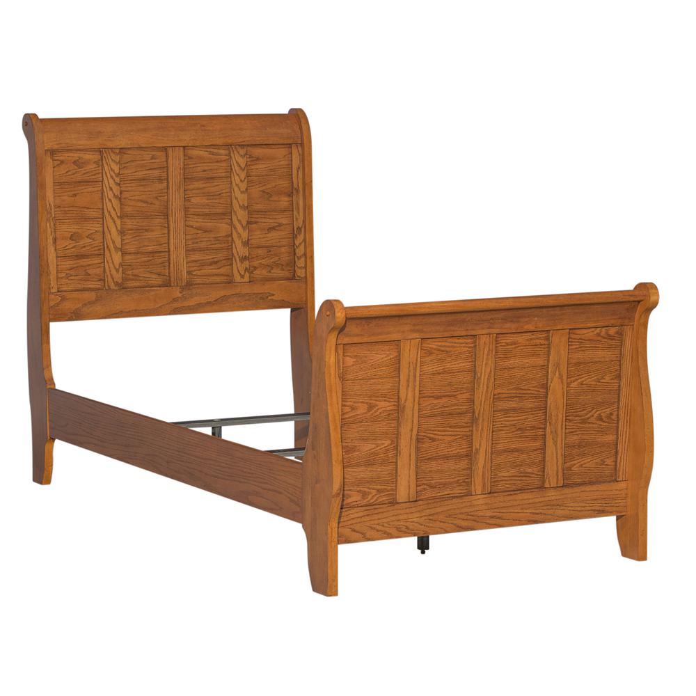Grandpas Cabin Twin Sleigh Bed in Aged Oak. Picture 1