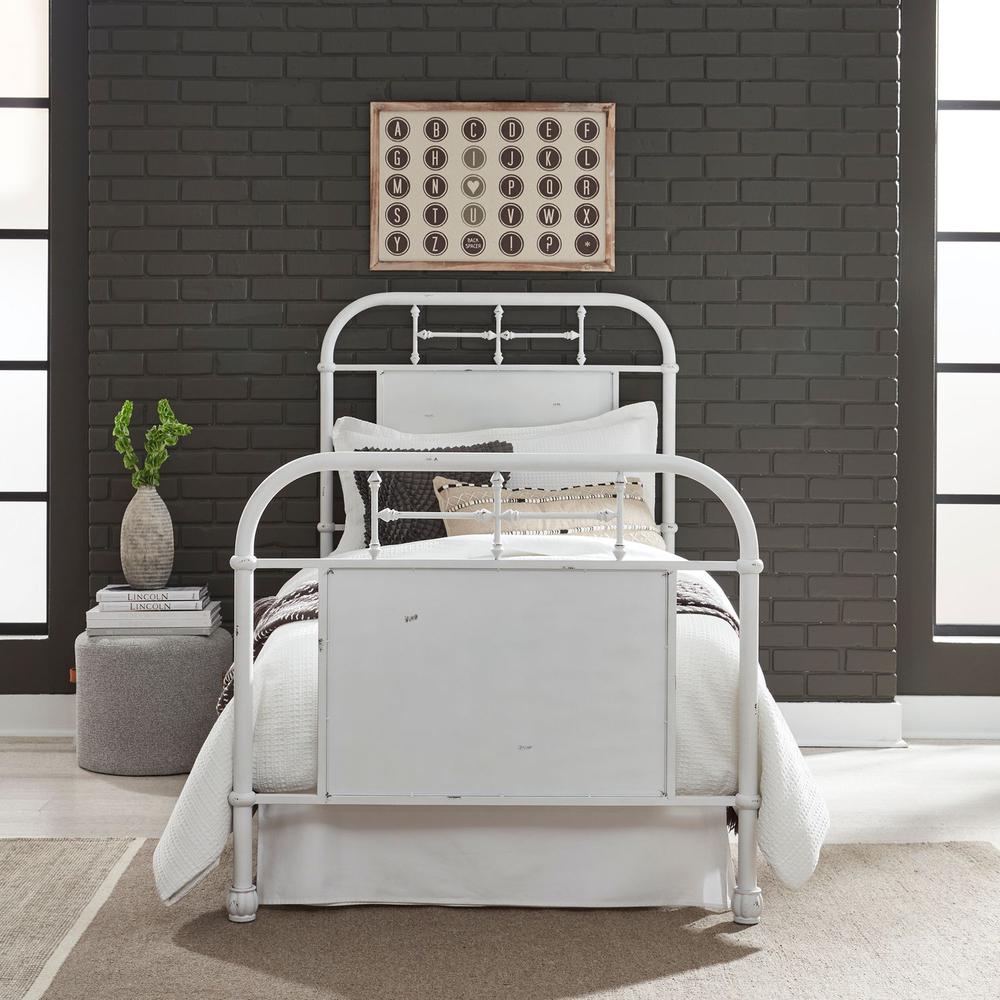 Vintage Series Twin Metal Bed - Antique White in Distressed Metal. Picture 7