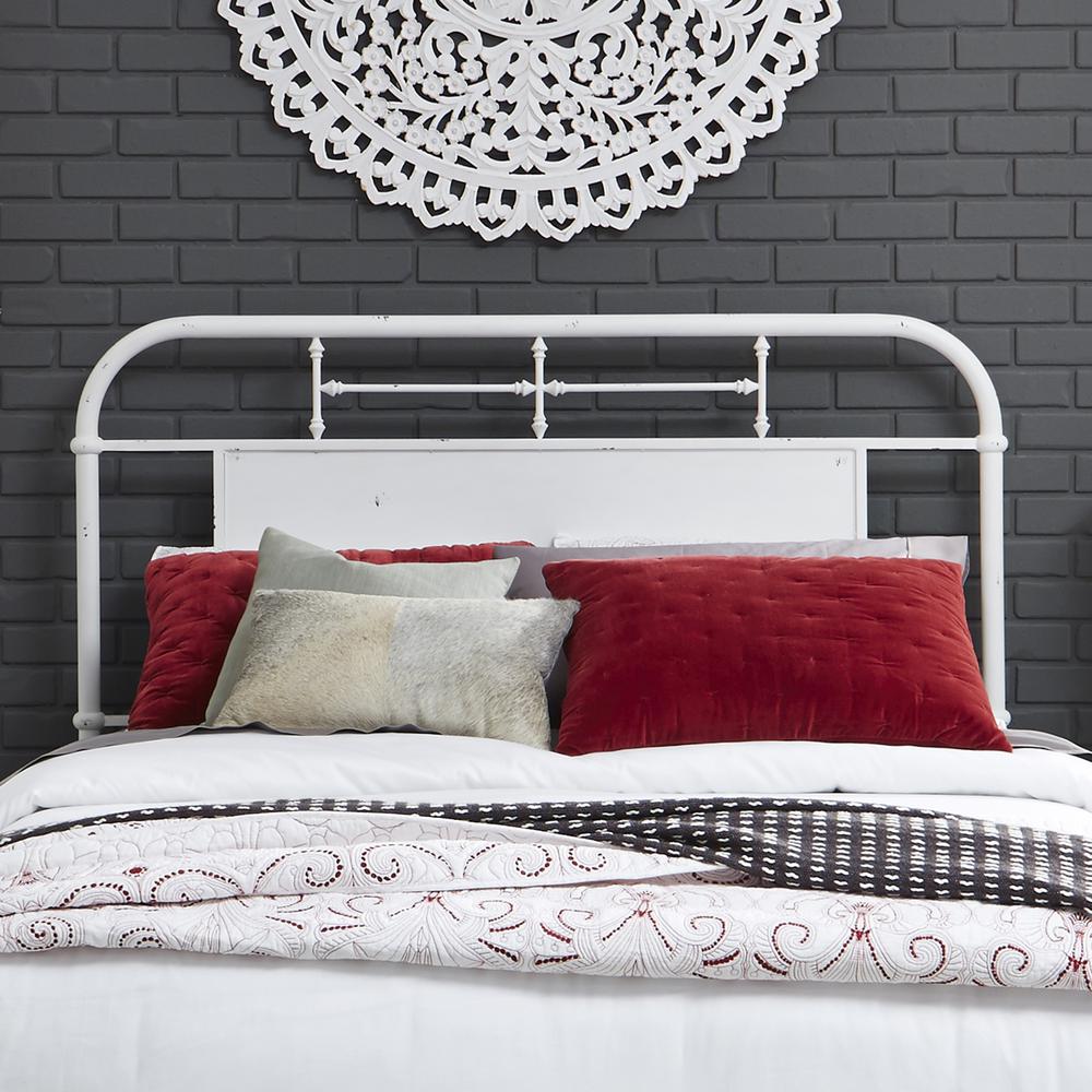 Vintage Series Queen Metal Headboard - Antique White in Distressed Metal. Picture 2