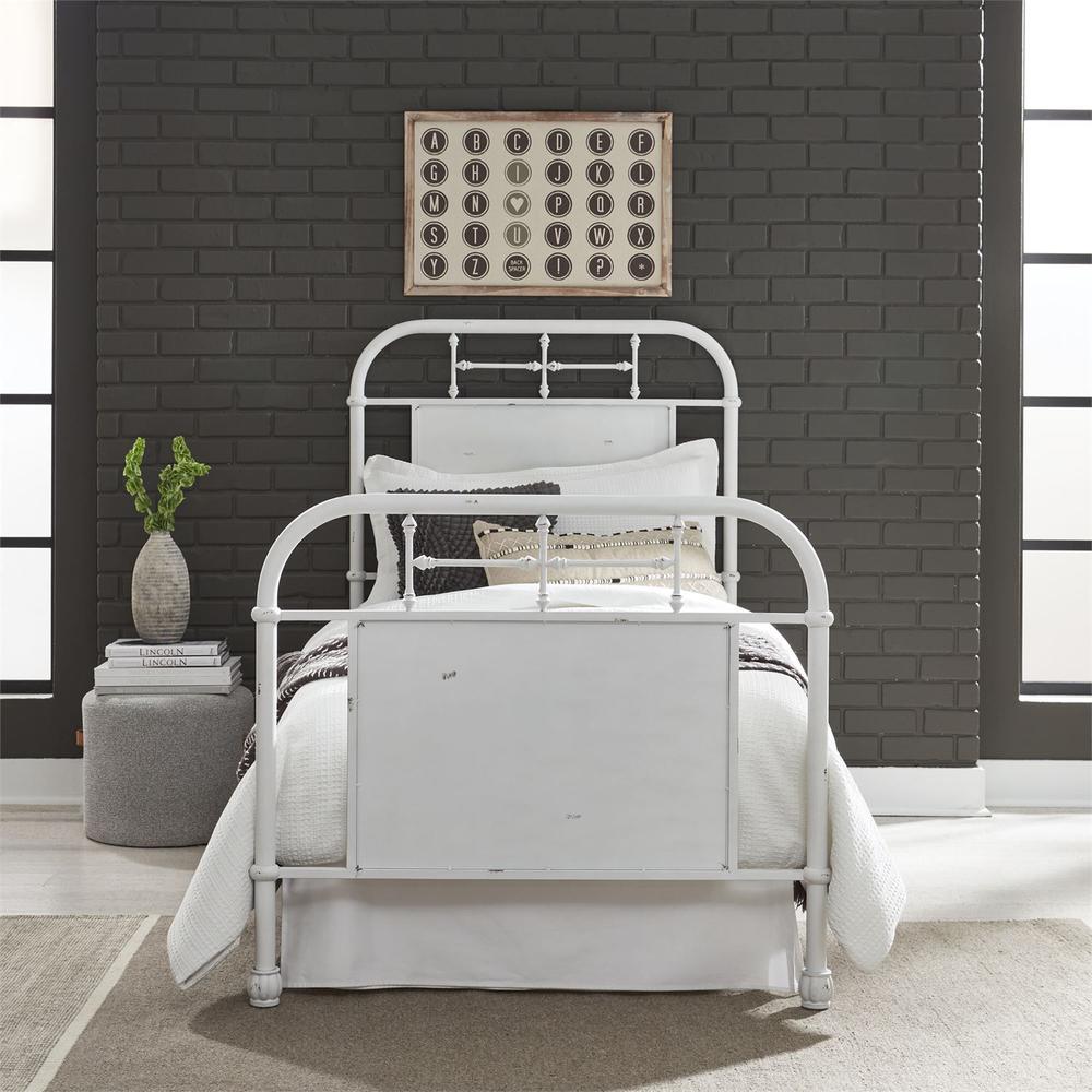 Vintage Series Full Metal Bed - Antique White in Distressed Metal. Picture 6