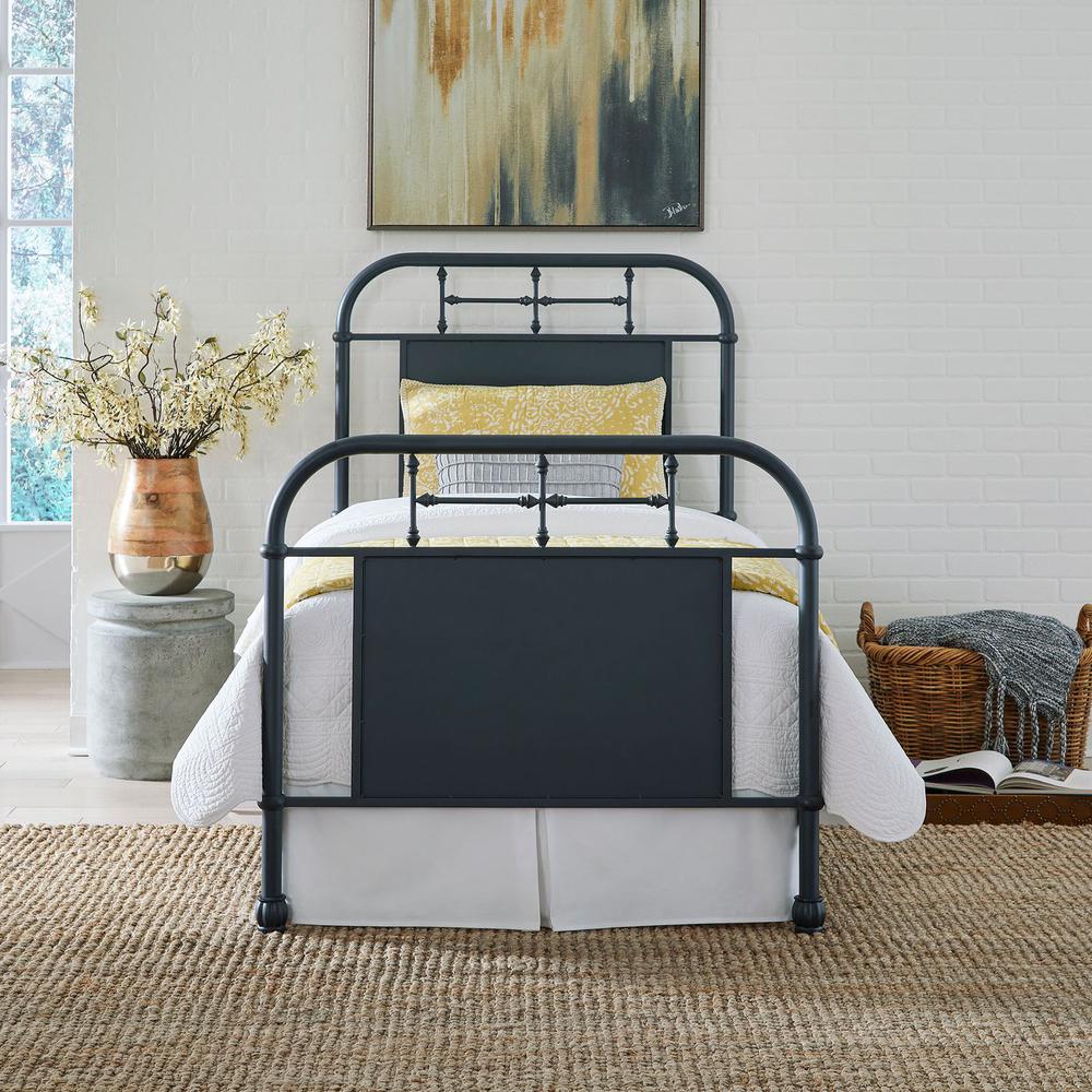 Vintage Series Full Metal Bed - Navy in Distressed Metal. Picture 5