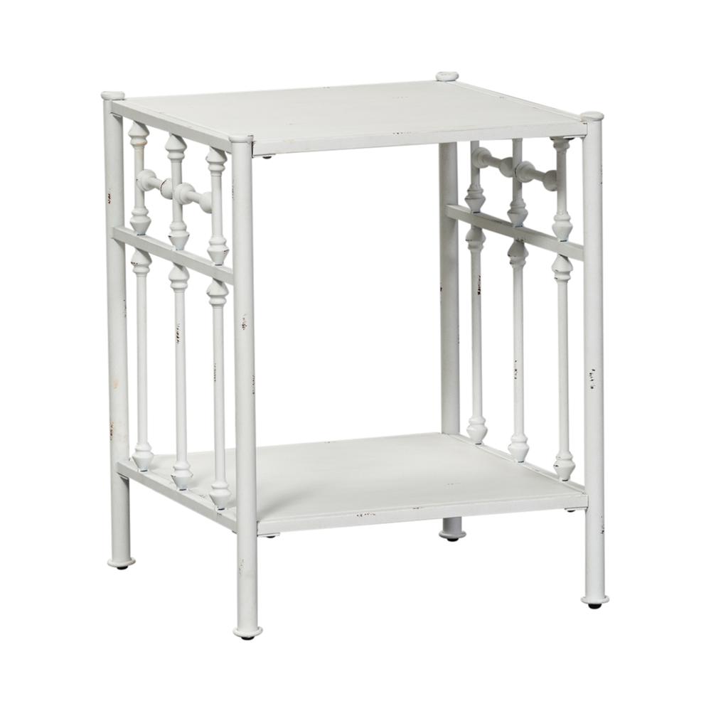 Vintage Series Open Night Stand - Antique White in Distressed Metal. Picture 1