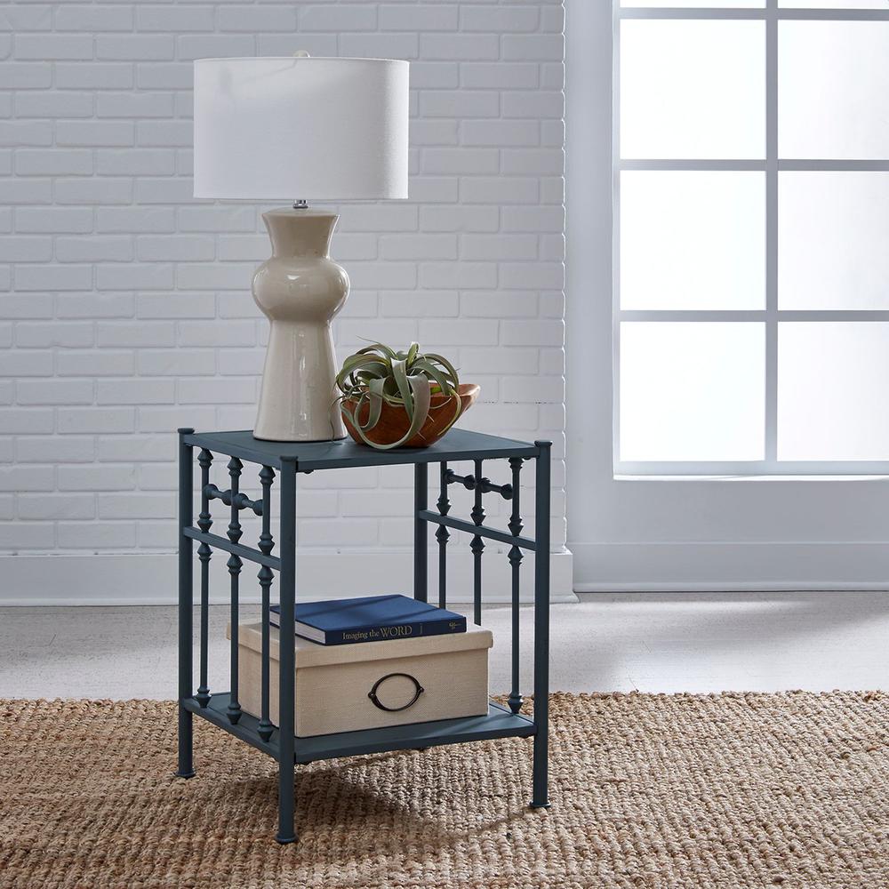 Vintage Series Open Night Stand - Navy in Distressed Metal. Picture 7
