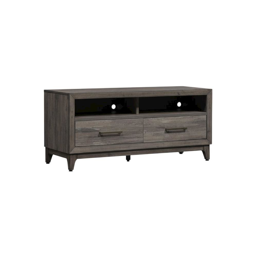 Contemporary Driftwood Gray TV Console in Solid and Manufactured Wood. Picture 1