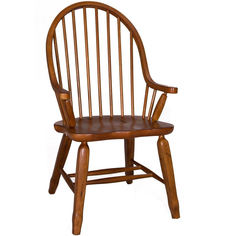 Treasures Bow Back Arm Chair - Oak in Rustic Oak. Picture 1