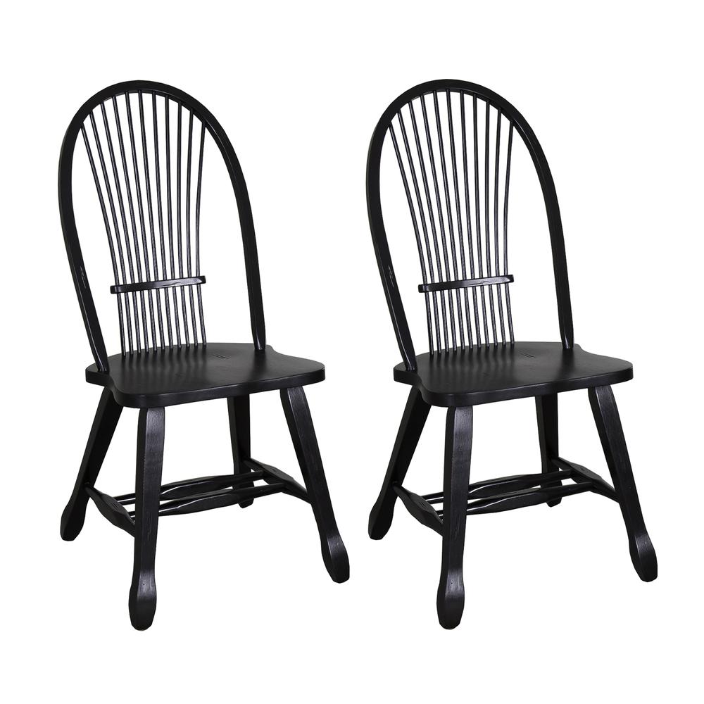 Treasures Sheaf Back Side Chair - Black-Set of 2 in Rustic Oak. Picture 1