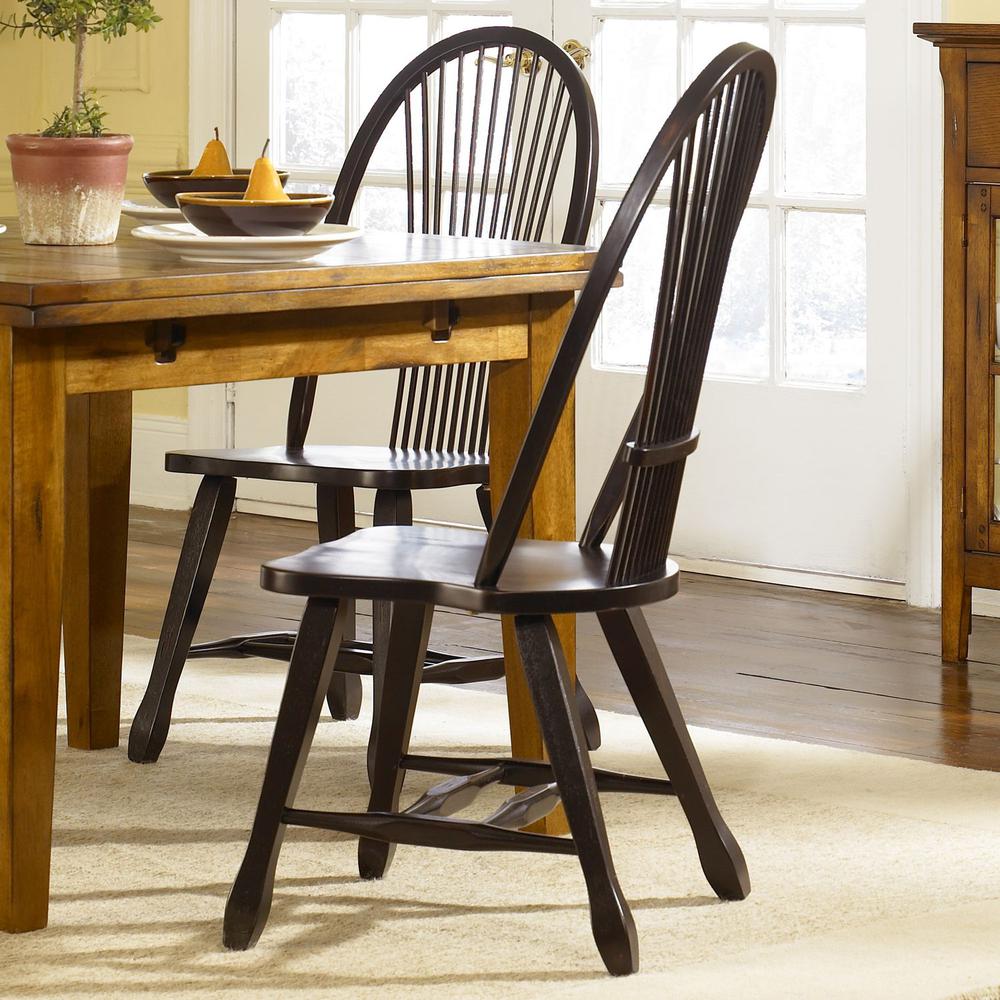 Treasures Sheaf Back Side Chair - Black in Rustic Oak. Picture 2