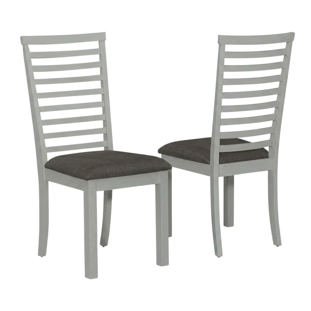 Rubberwood Upholstered Ladder Back Dining Chairs, Grey, Set of 2. Picture 1