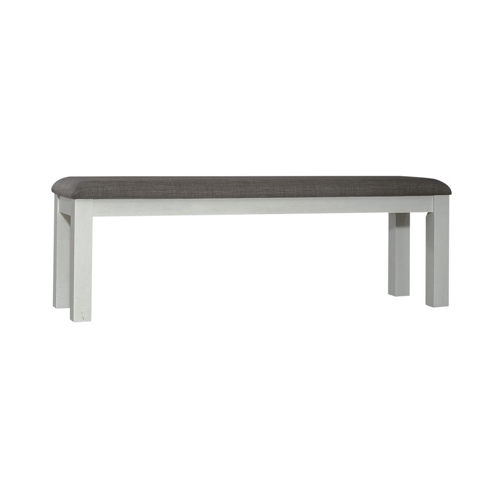 Brook Bay Upholstered Dining Bench in Textured White w/ Carbon Gray Top. Picture 1