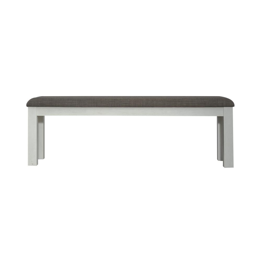 Brook Bay Upholstered Dining Bench in Textured White w/ Carbon Gray Top. Picture 3