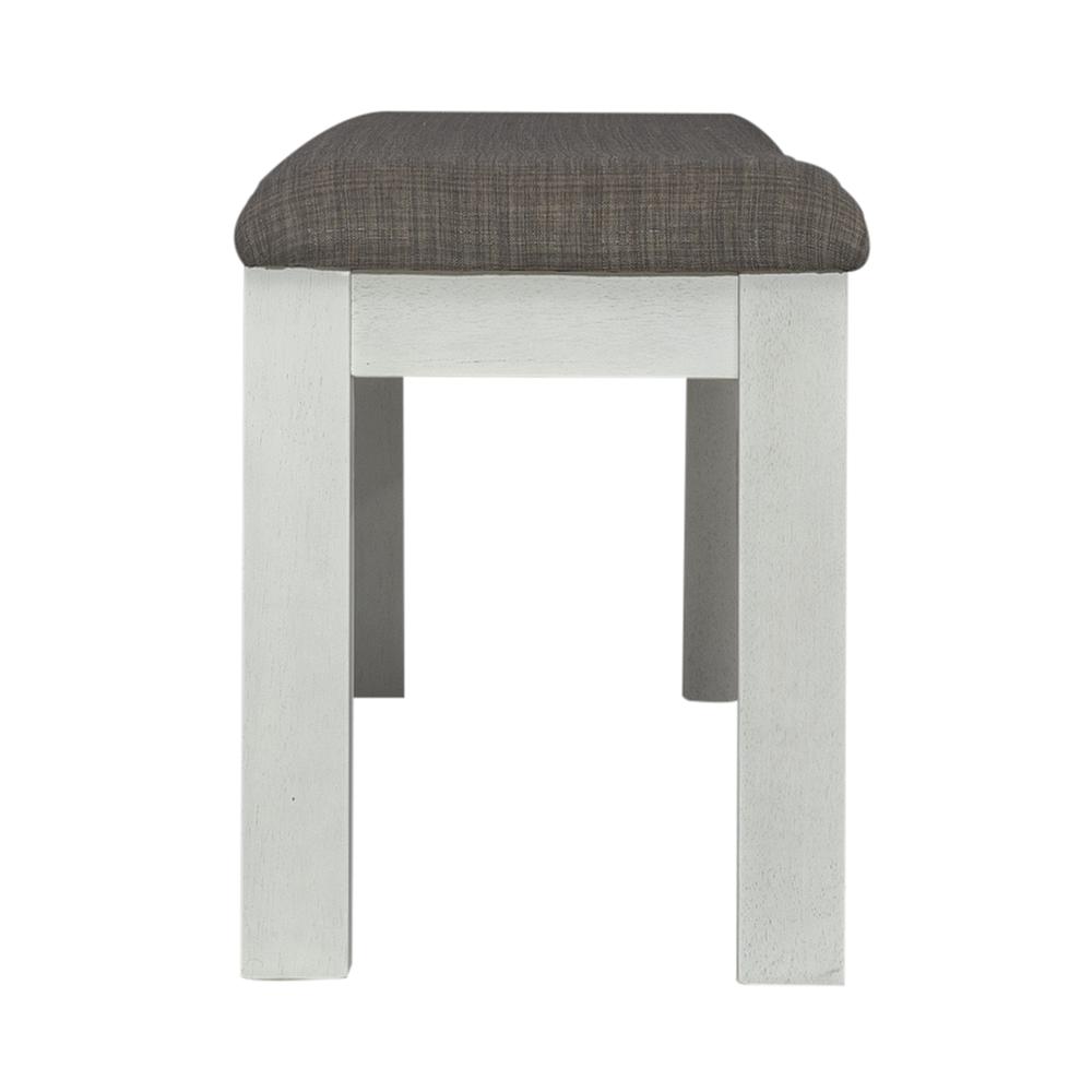 Brook Bay Upholstered Dining Bench in Textured White w/ Carbon Gray Top. Picture 4