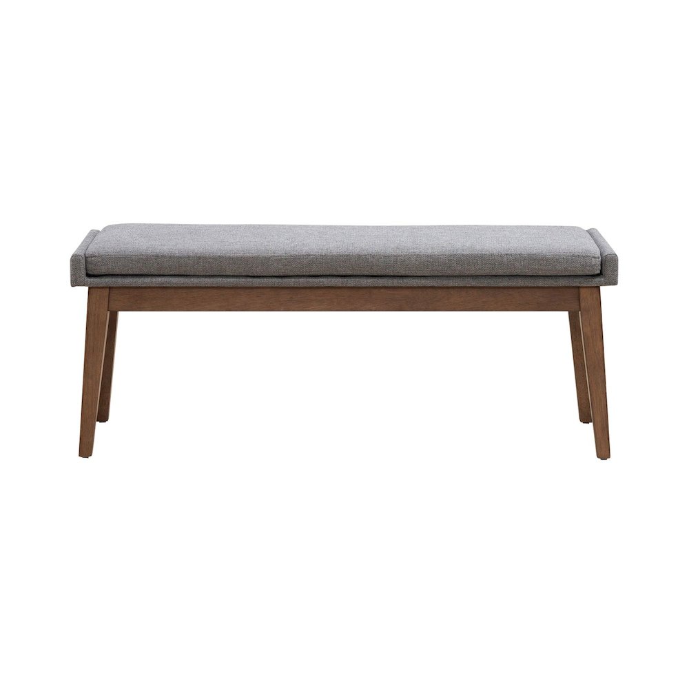 Grey Linen Upholstered Dining Bench with Removable Cushion - Satin Walnut. Picture 1