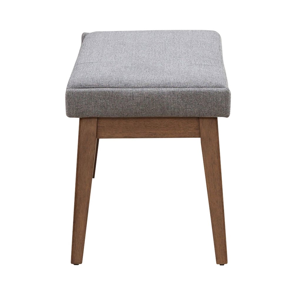 Grey Linen Upholstered Dining Bench with Removable Cushion - Satin Walnut. Picture 2