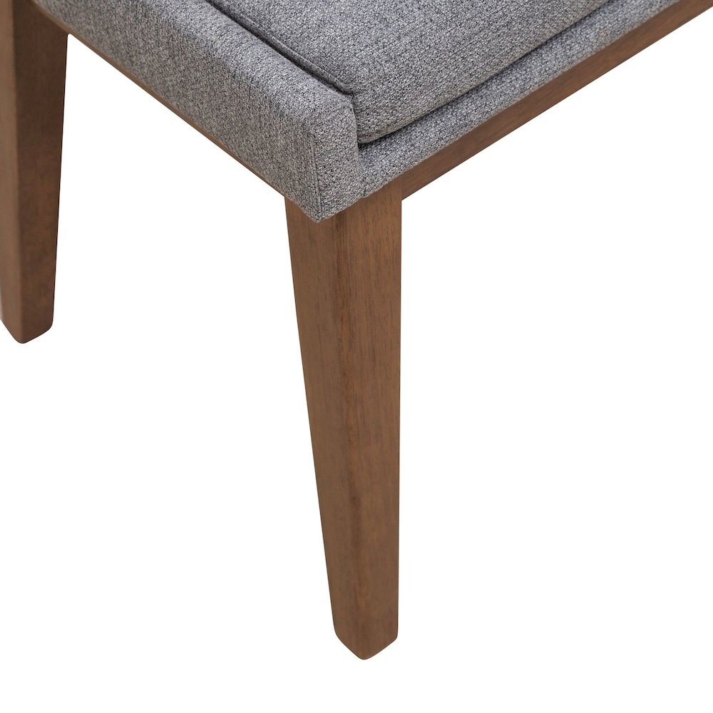 Grey Linen Upholstered Dining Bench with Removable Cushion - Satin Walnut. Picture 4